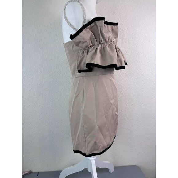 Idem Ditto women's medium tan black ruffle front strapless skirted romper dressy - Picture 4 of 9